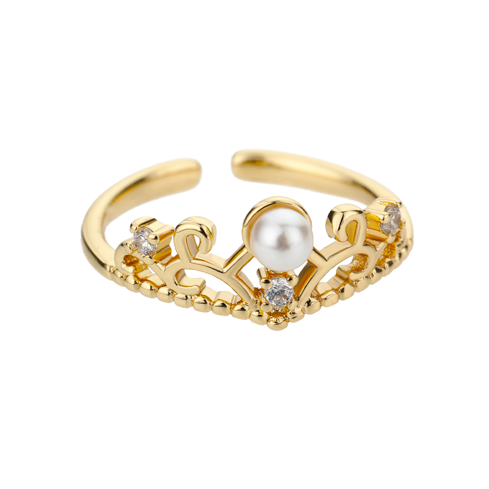 Anillos de corona de circón para mujer, anillo abierto de corona de Color dorado de acero inoxidable Vintage, joyería estética de boda, , bisutería para mujer