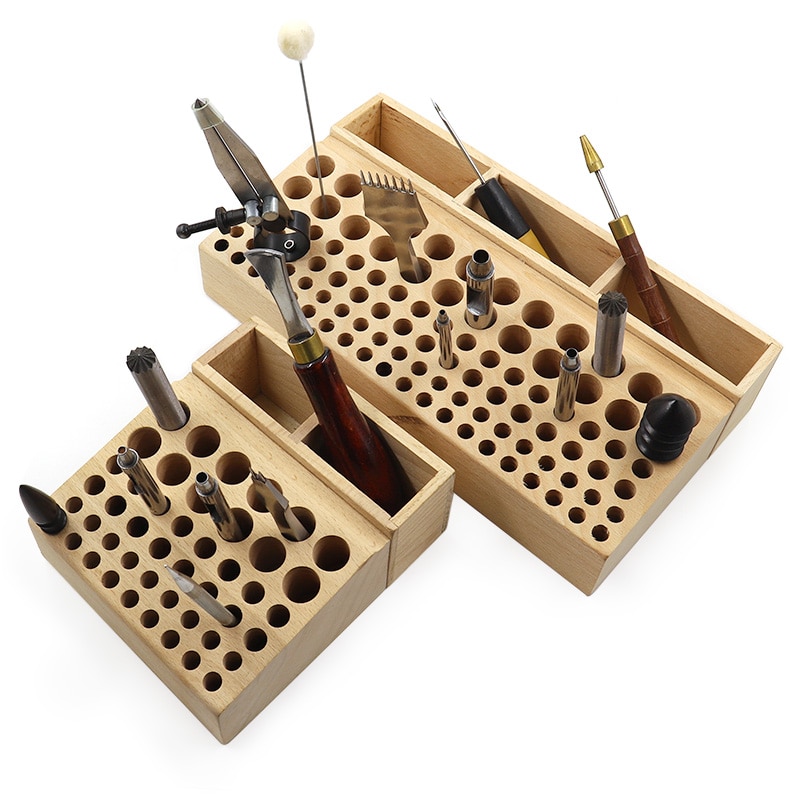 46/98 holes Pine Wooden Leather craft Rack Stand DIY Carving Punching Tools Holder Organizer Storing Leather Tool Storage Box