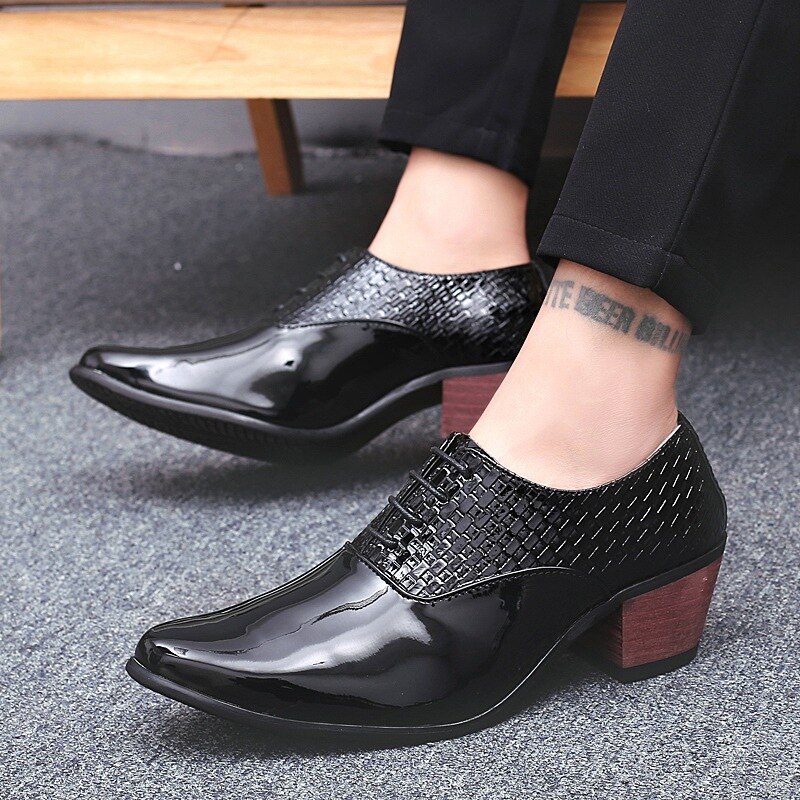 Mens Pointed Toe Dress Shoes Wedding Shoes Luxury Height Increase Patent Leather Office Shoes Formal Shoe