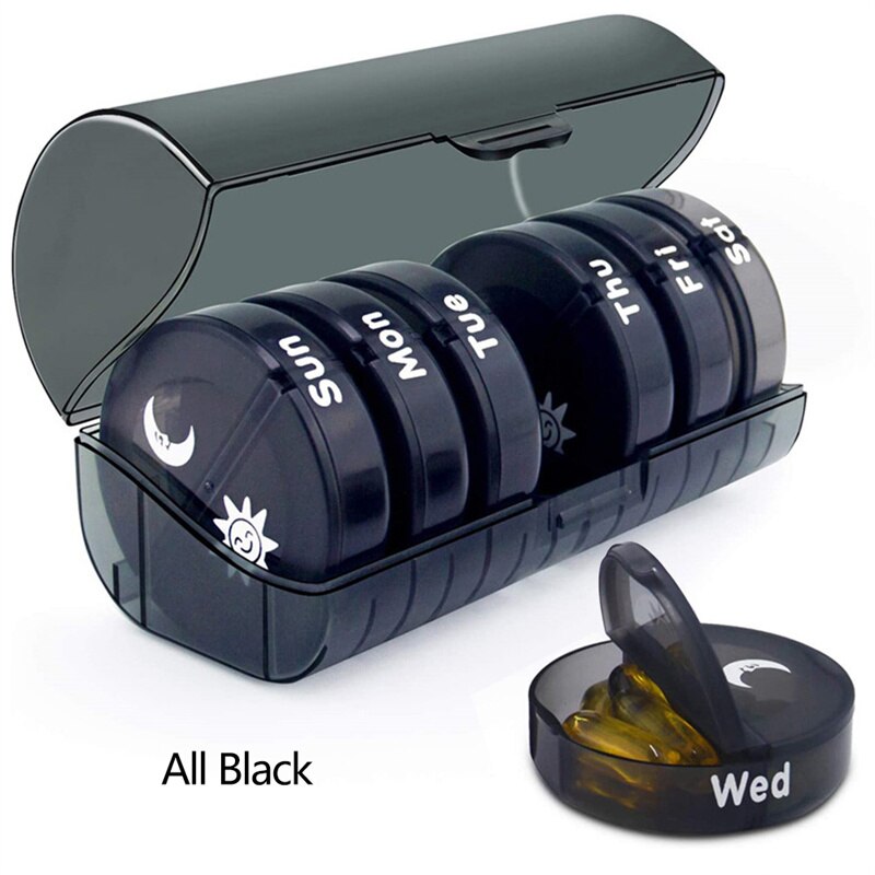 7 Dagen Pillendoos Pillendoosje Container Voor Tabletten Wekelijkse Pillendoos Tablet Sorter Geneeskunde Weekly Storage Box Container Organizer: Black