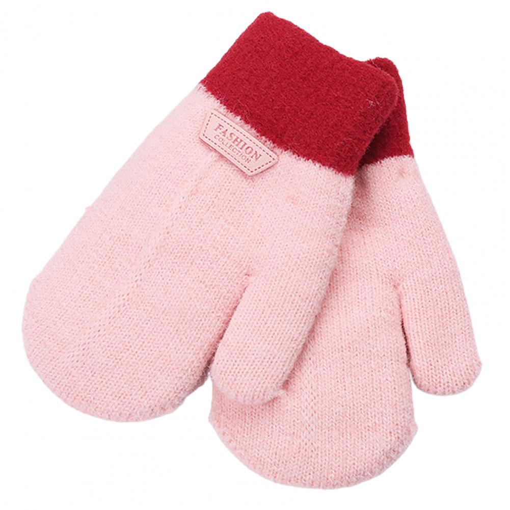 Kids Winter Double Layer Dikke Warm Volledige Vinger Stiksels Gebreide Handschoenen Wanten