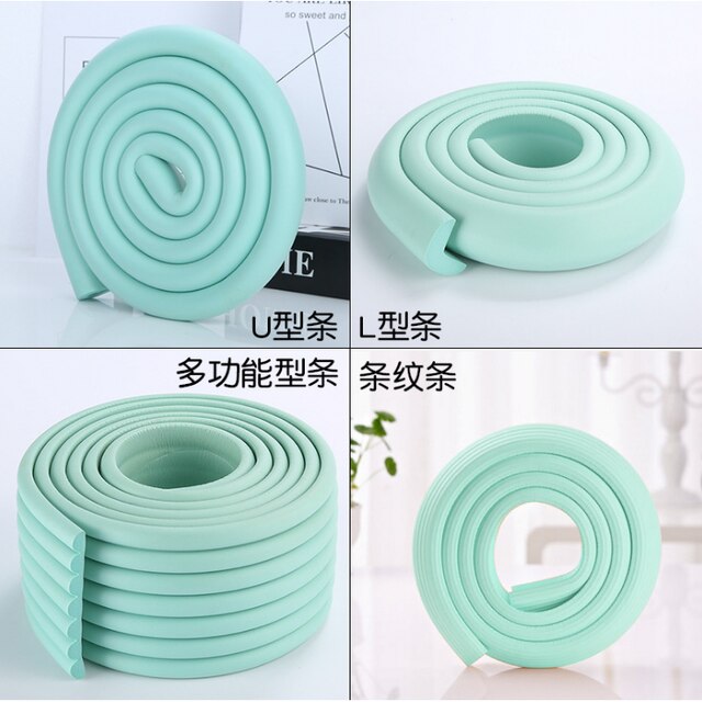 2 M Kind Veiligheid Tafel Hoek Protector Soft Foam Bumper Kid Kussen Pad Crash Bar Strip Baby Meubels Hoeken Hoek bescherming: green / U type