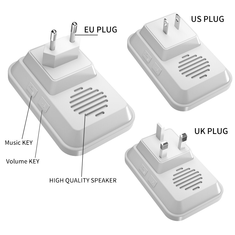 WEMEDA No Battery Wireless Doorbell Self-powered Waterproof 1 Button 4 Receiver Home Call Ring Bell 60 Chimes 5 Volume 0-110DB