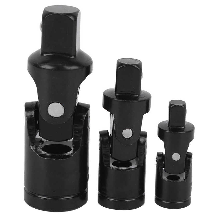 3Pcs Swivel Universal Joint Set Chrome Vanadium Steel Joint Socket Wrench Extension Bar Socket Adapter 1/2 3/8 1/4inch