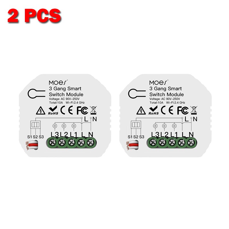 Smart Home 3 Gang DIY WiFi 2 Way Light LED Dimmer Module Switch Smart Life/Tuya APP Remote Control Work with Alexa Google Home: 2 Pcs