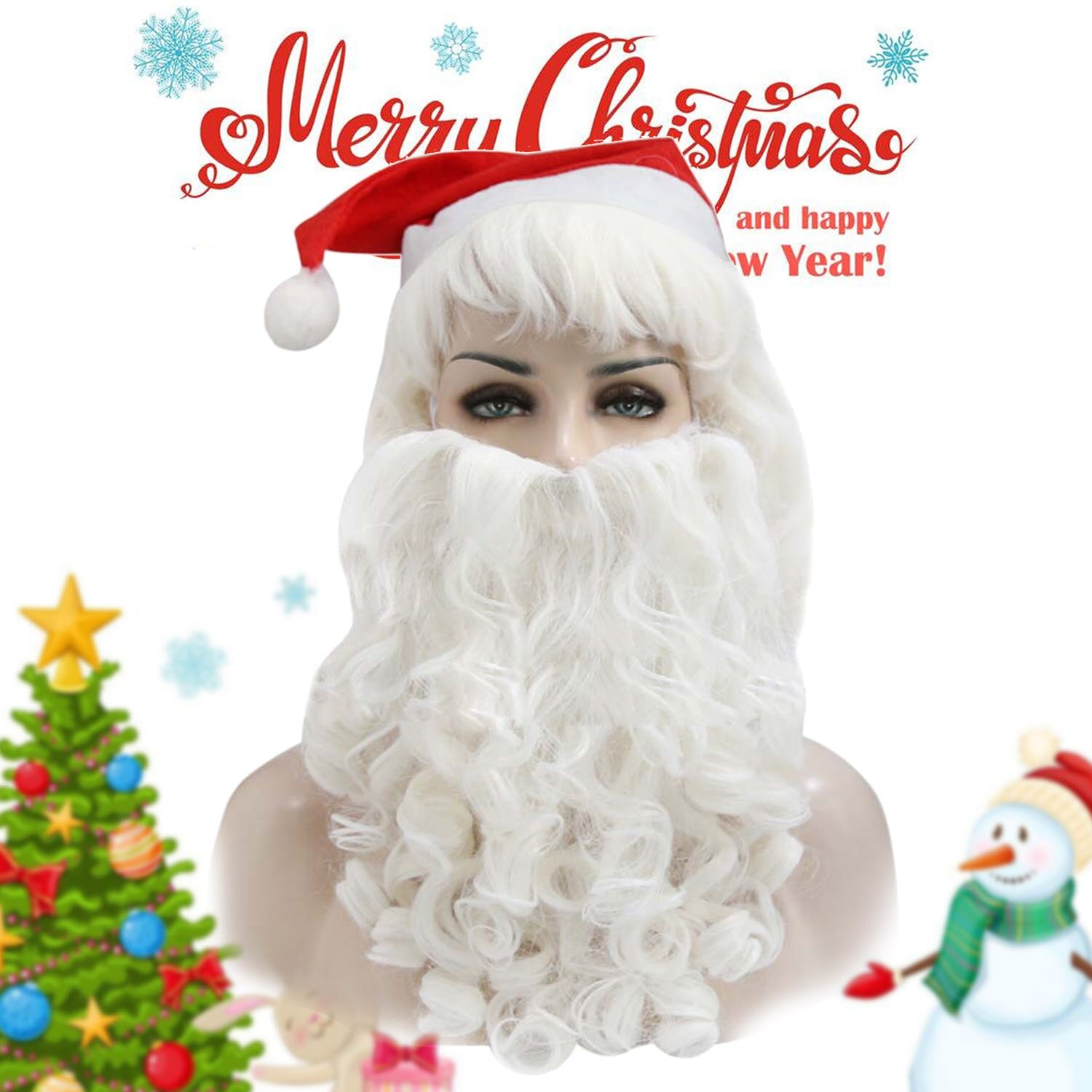 3PCS Christmas Xmas Santa Claus Hat Wig Beard Set for Women Girls Fancy Dress Cosplay Role Play Party Costume Accessories