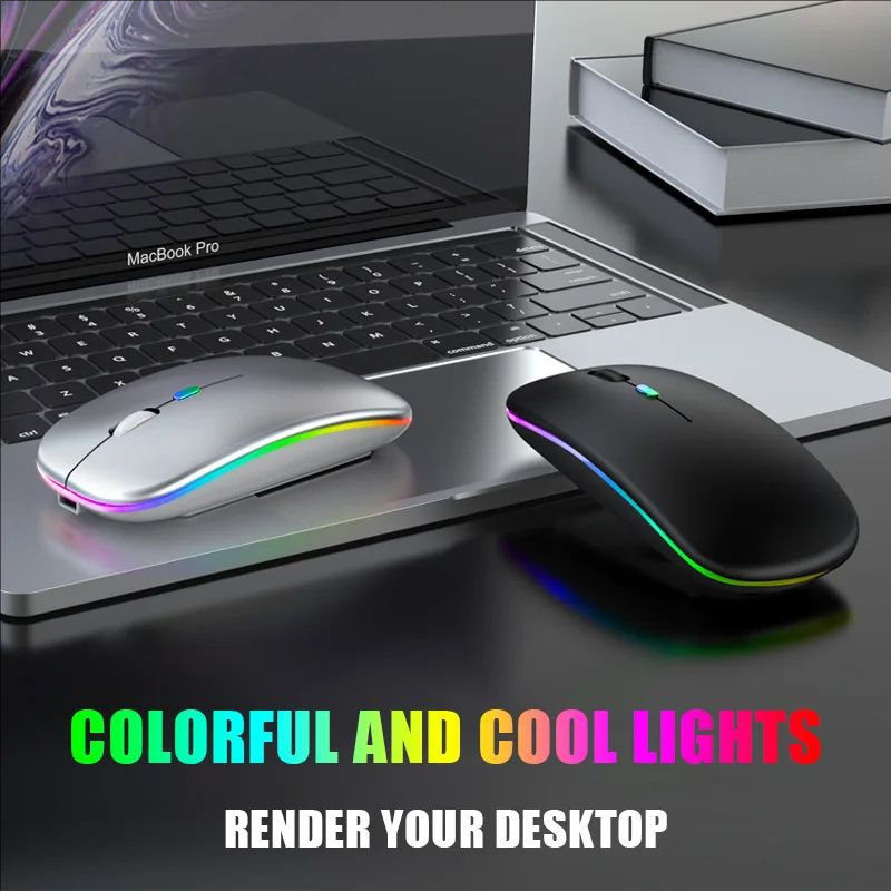 Bezprzewodowa mysz Bluetooth 5.0 2,4 GHz, z lampką USB z możliwością ładowania RGB, odpowiednia do laptopów, komputerów PC, Macbooków, myszy do gier 1600 dpi