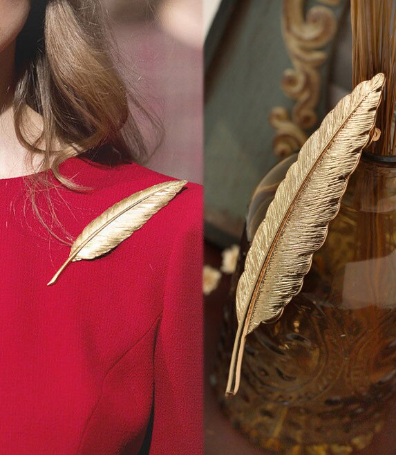 MISANANRYNE Vintage gold Color leaf brooches Europe style long leaf brooch women lady unique jewelry