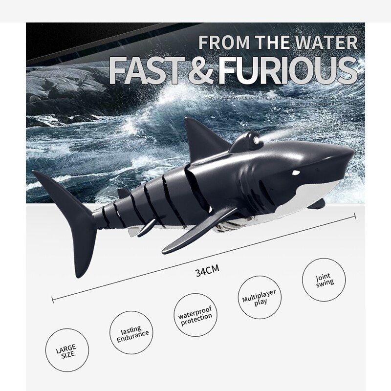2.4G 4 Channel High Speed Remote Control Boat Simulation Shark Boat with Light Effects Underwater Game Toys