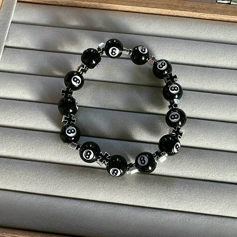 Nuovo braccialetto da biliardo nero con perline a 8 mani da donna, uomo, croce, accessori per gioielli di moda fortunati: Oro scuro