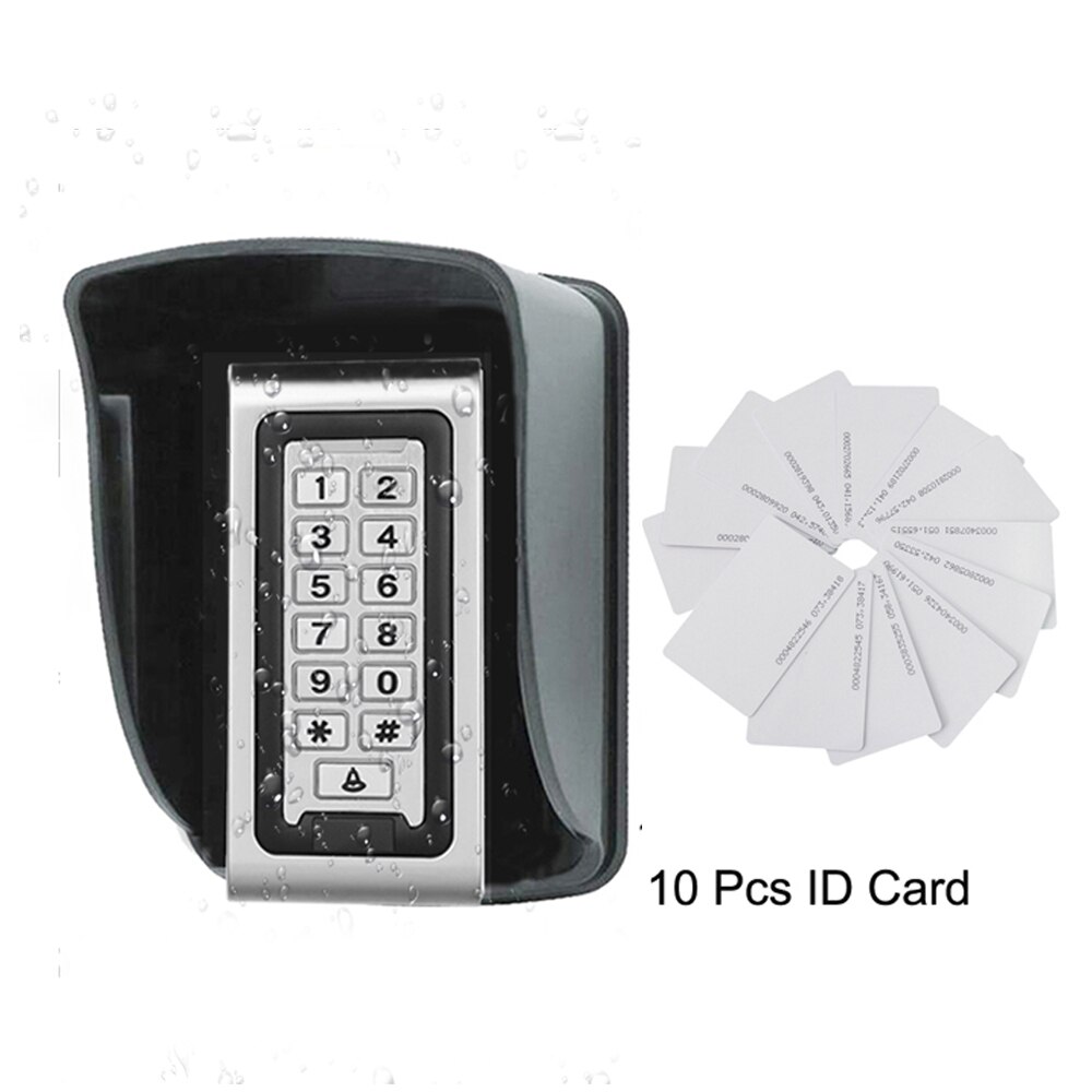 Waterproof Metal 125KHZ Access Control Keypad With 8000 Users+10 Key Fobs For RFID Door Access Control System: AC and Cover 10cards
