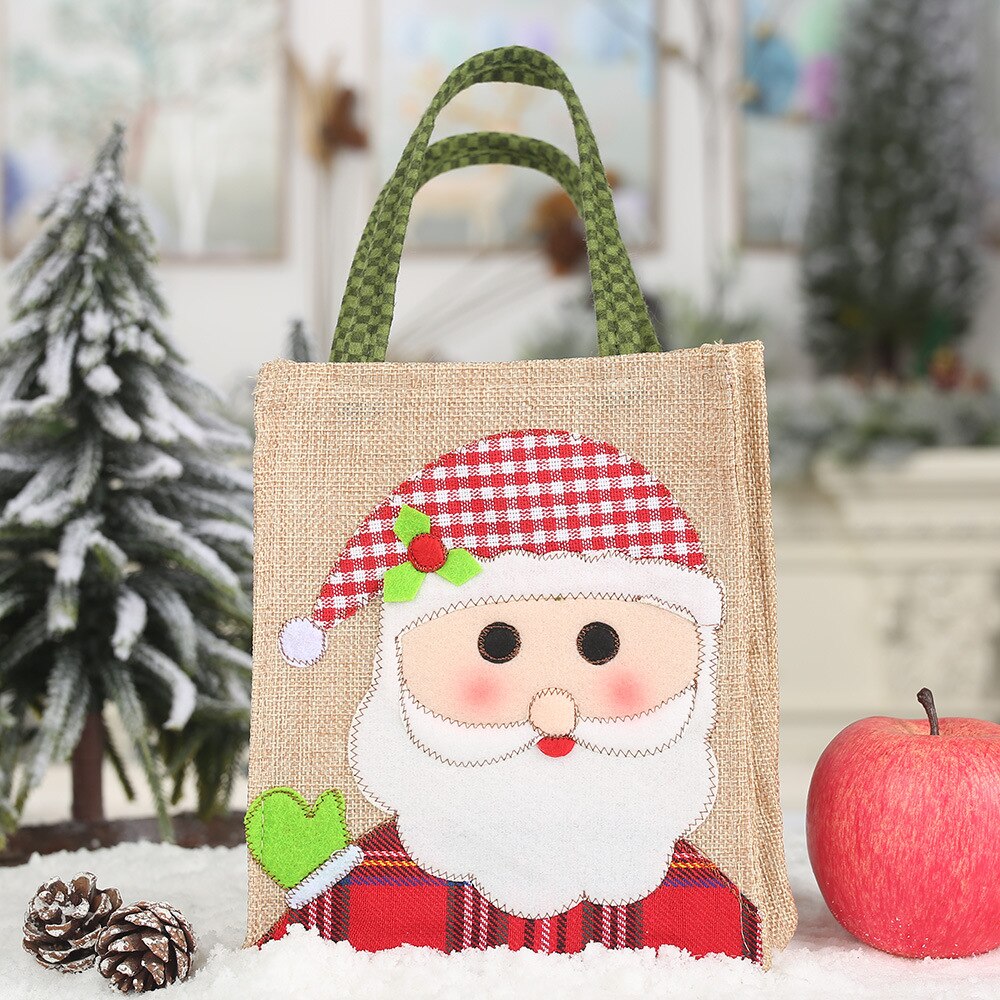 1 stk julepynt linned applikationer broderet taske tegneserie slikpose ornament mulepose