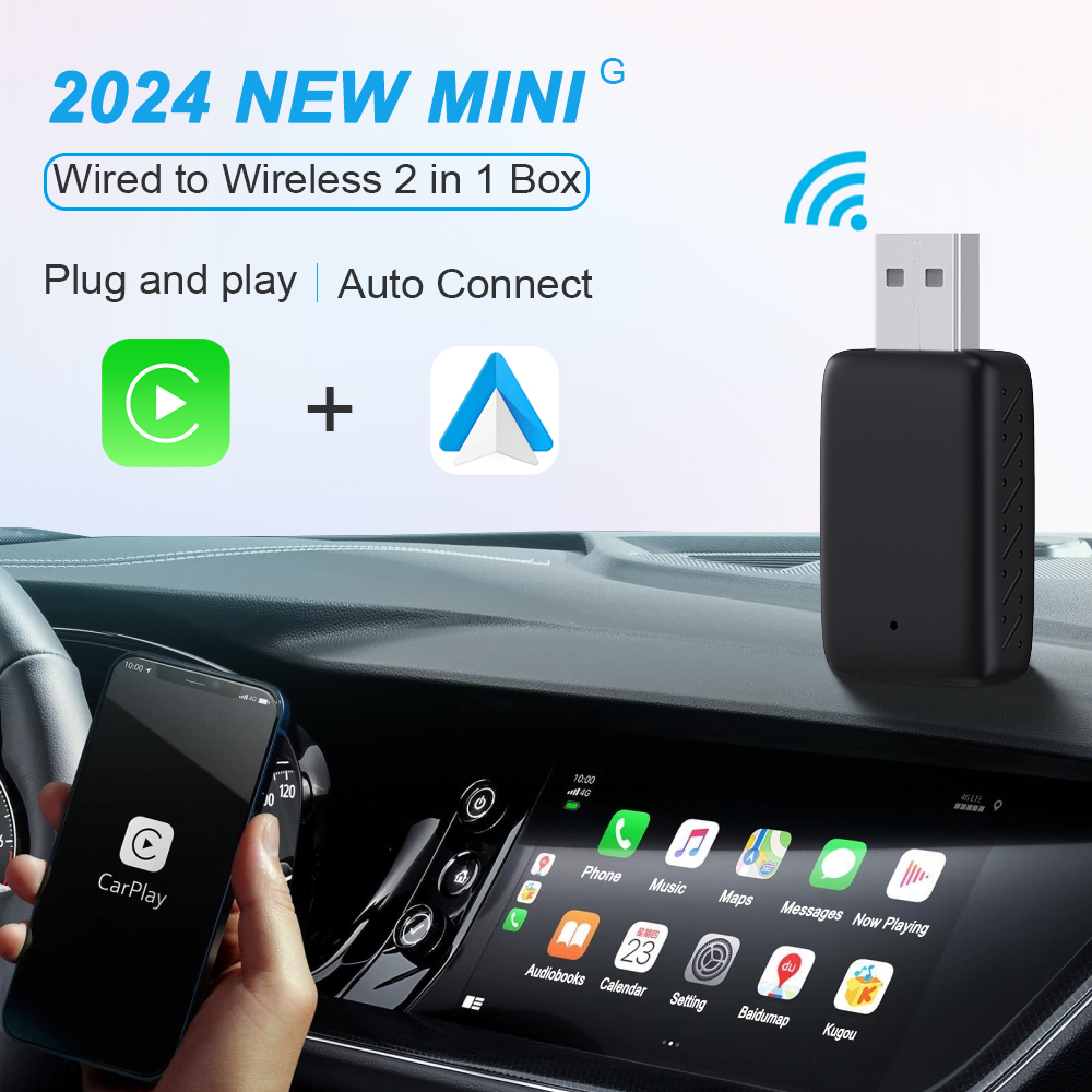 2in1 kabellos Carplay & Android Auto Kasten verkabelt mit kabellos Dongle Auto anschließen Adapter OTA Aktualisierung Bluetooth Stecker & abspielen Mini Kasten