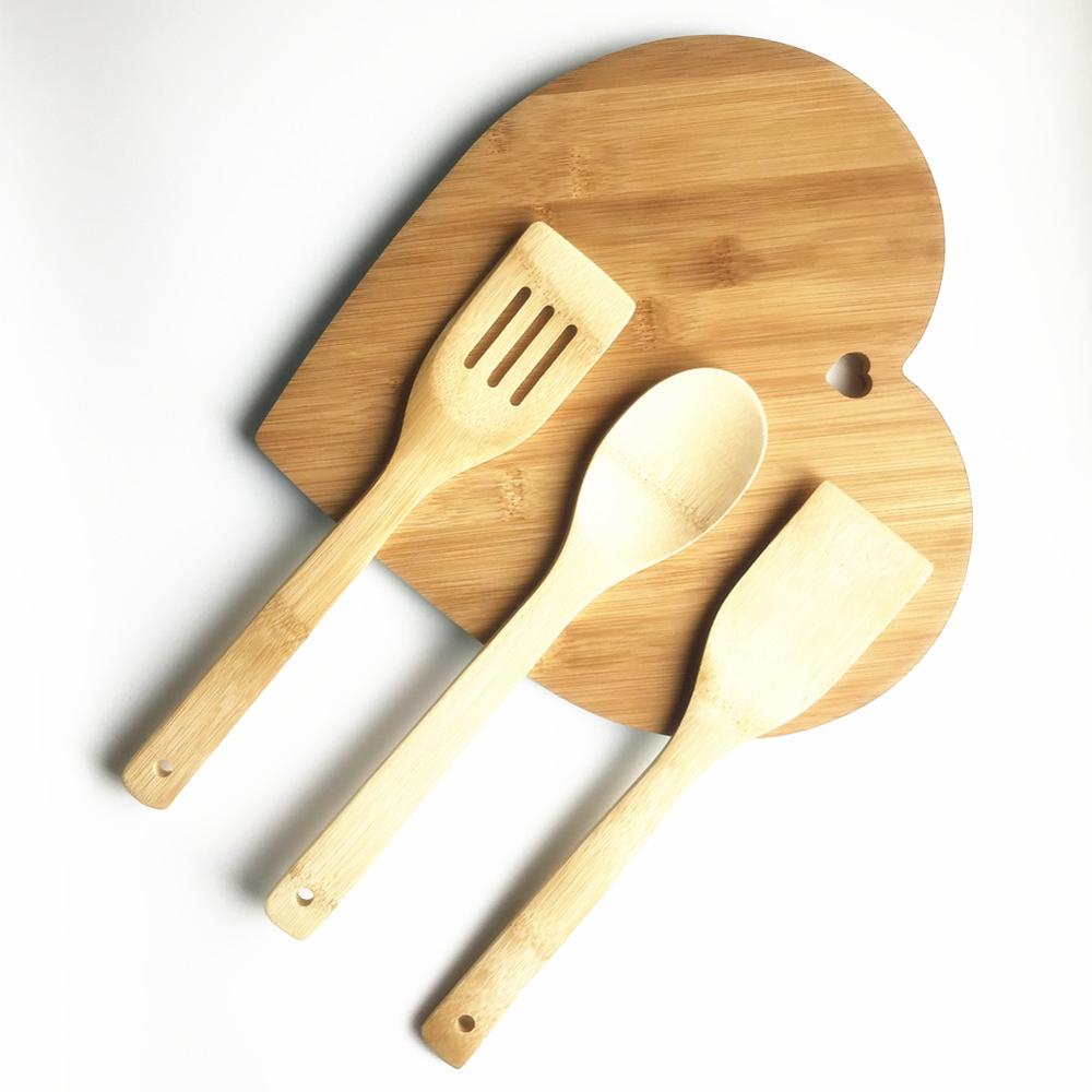 Wood Cutting Board With Bamboo Kitchen Utensil Set