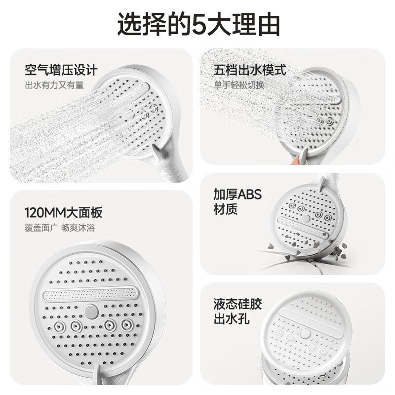 Cabezal de ducha ajustable de 5 modos, cabezal de ducha ahorrador de agua para baño con Base de manguera, accesorios de baño con patrón de fibra de carbono