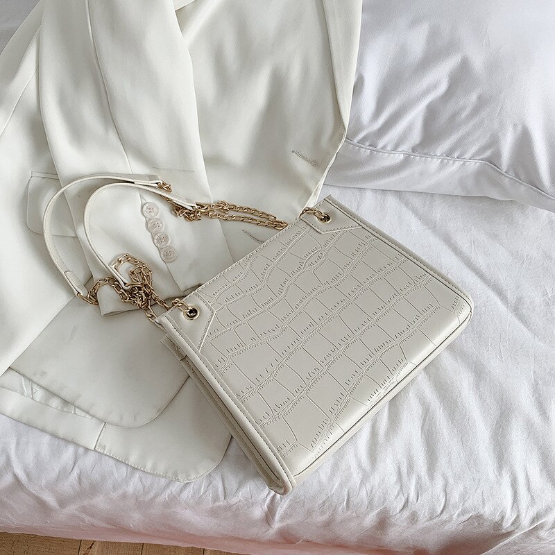 Large capacity shouder bag women's bag messenger bag chain tote bags women leather handbags: White