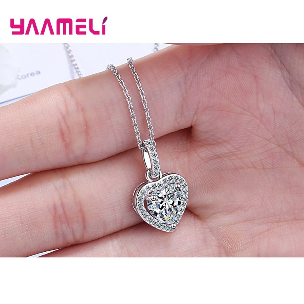 Romantic Mosaic Heart Shaped Pendant Necklaces for Woman Fine 925 Sterling Silver Rhinestone Cubic Zirconia Birthday