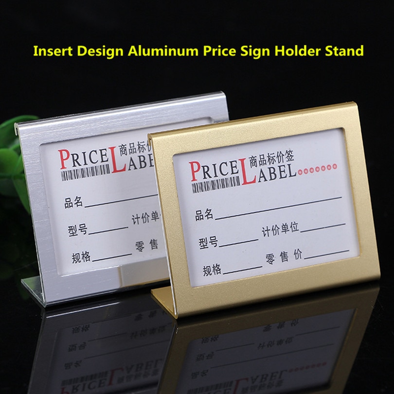 Kleine Maat L Vorm Aluminium Tafel Teken Prijskaartje Label Display Stand Prijs Papier Kaarthouder Voor Supermarkt, cadeau winkel