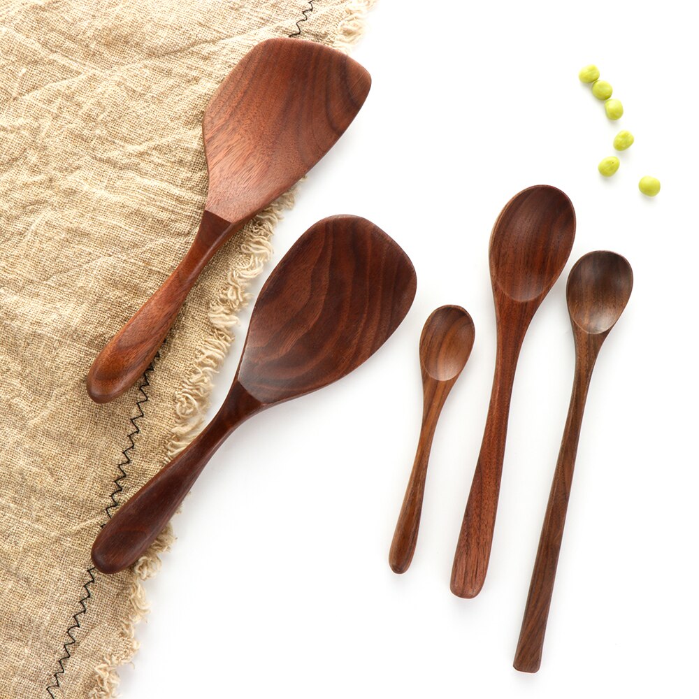 1PC de madera de nogal negro utensilios de cocina arroz pala cuchara de cucharas de café postres condimento cariño cucharadas de té vajilla Natural cubiertos