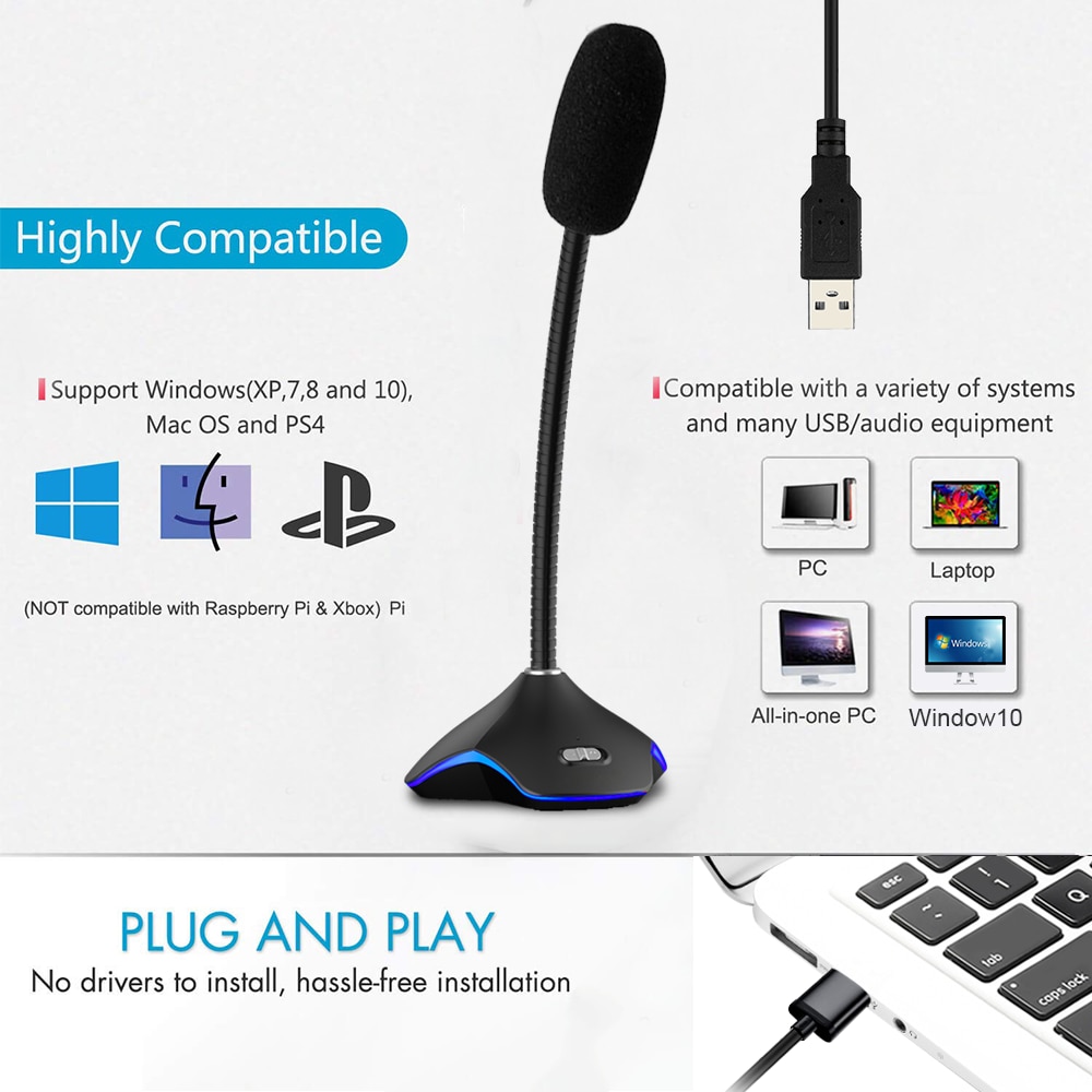 XIAOKOA CK Flexible USB Condenser Microphone for Computer With led light for Recording Gaming Chatting computer microphones