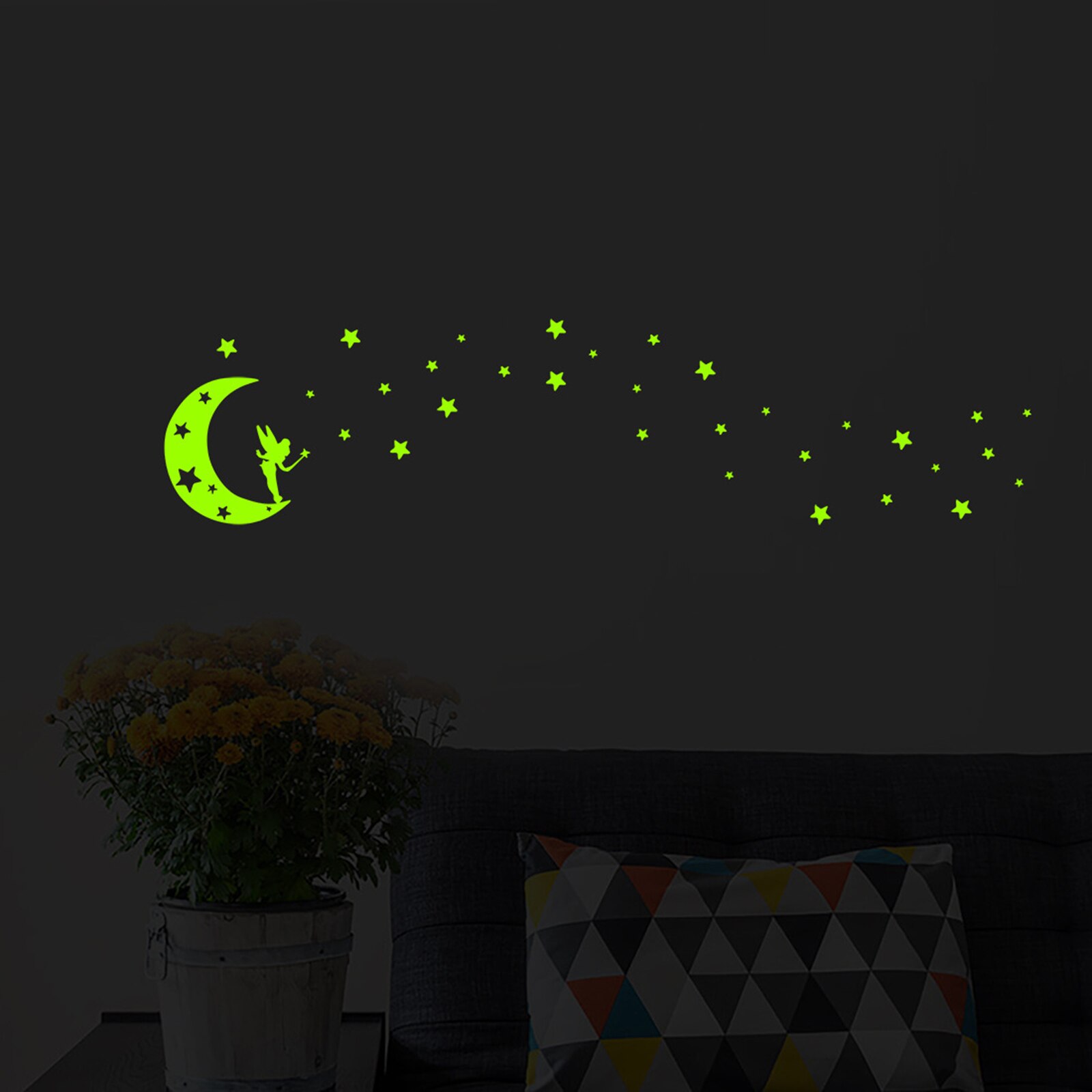 Fluorescent Wall Stickers Glow In The Dark Removable Self-adhesive Stars Moon Angel Luminous Wall Decal for Kids Bedroom J99
