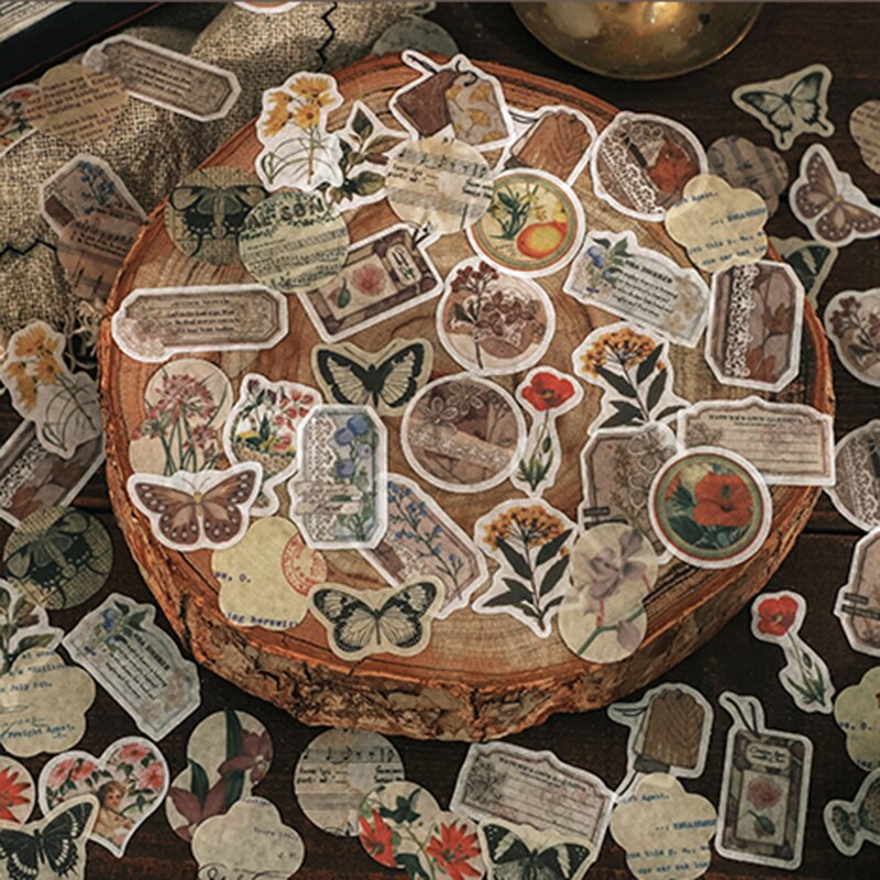 Vintage Medieval Stamps Floral Letter Mini Sticker Package DIY Diary Junk Journal Decoration Label Sticker Album Scrapbooking