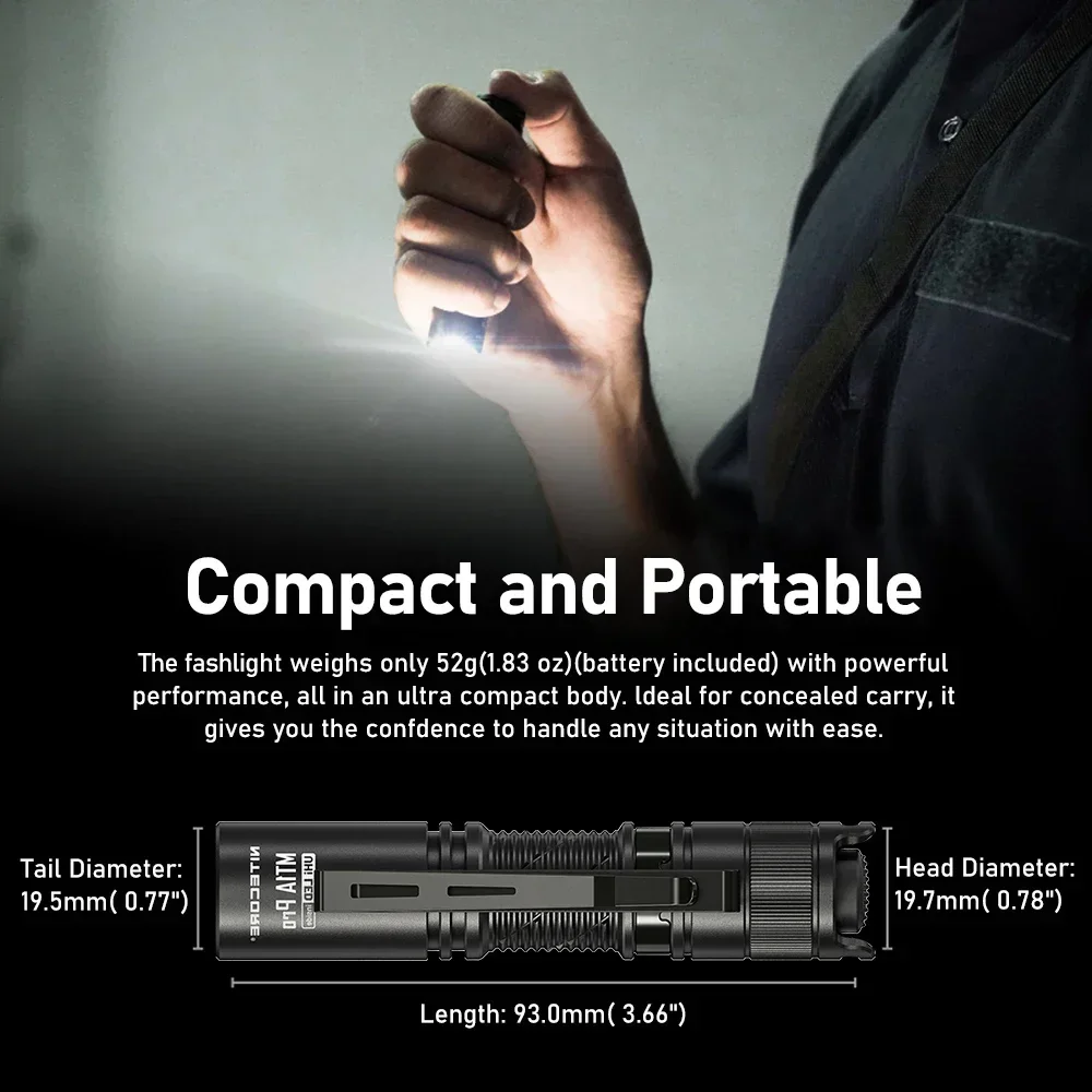 Torcia NITECORE MT1A Pro UHi 25 LED 800 Lumen, Torcia USB-C Ricaricabile Compatta a LED con Batteria 14500