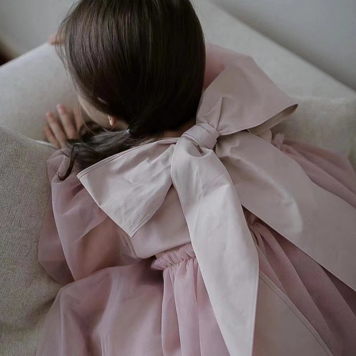 2098C Zomer 2022 Meisje Kleding Super Fee Prinses Jurk Koreaanse Kinderen Jurk Boog Losse Mesh Mouw Meisje Prinses jurk