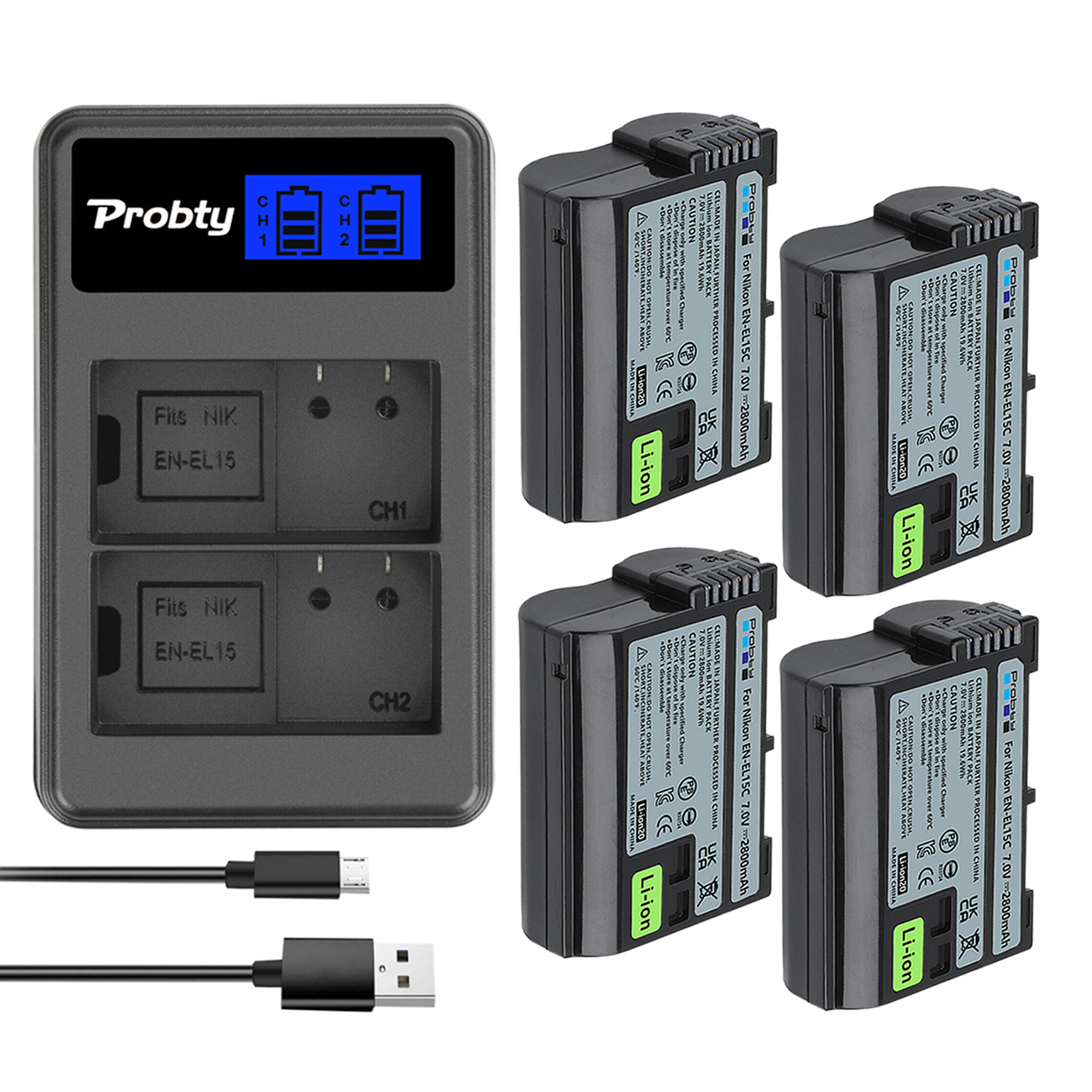 2800mAh EN-EL15A EN-EL15C EL15 EN EL15 Battery + LED Charger for Nikon D500, D610, D750, D800, D810, D850, D7000, D7100, D7500: Other