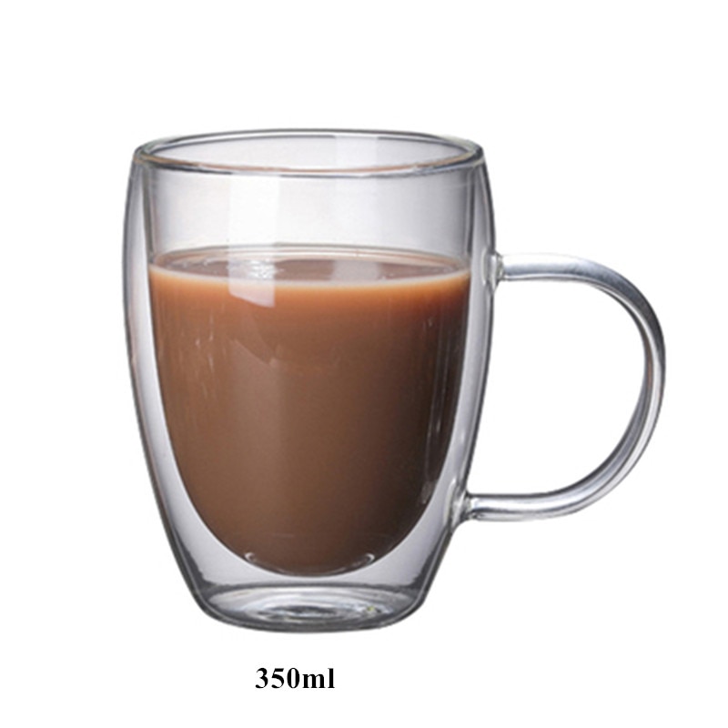 Dubbelwandige Koffie Cup Met Handvat Thermische Isolatie Dubbelwandige Glas Cups Creatieve Melk Cups: M 350ml