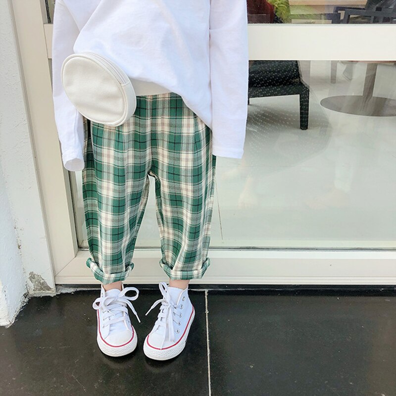 Pantalon à carreaux pour bébés et enfants, pour filles et garçons, collection printemps été automne: green / 5
