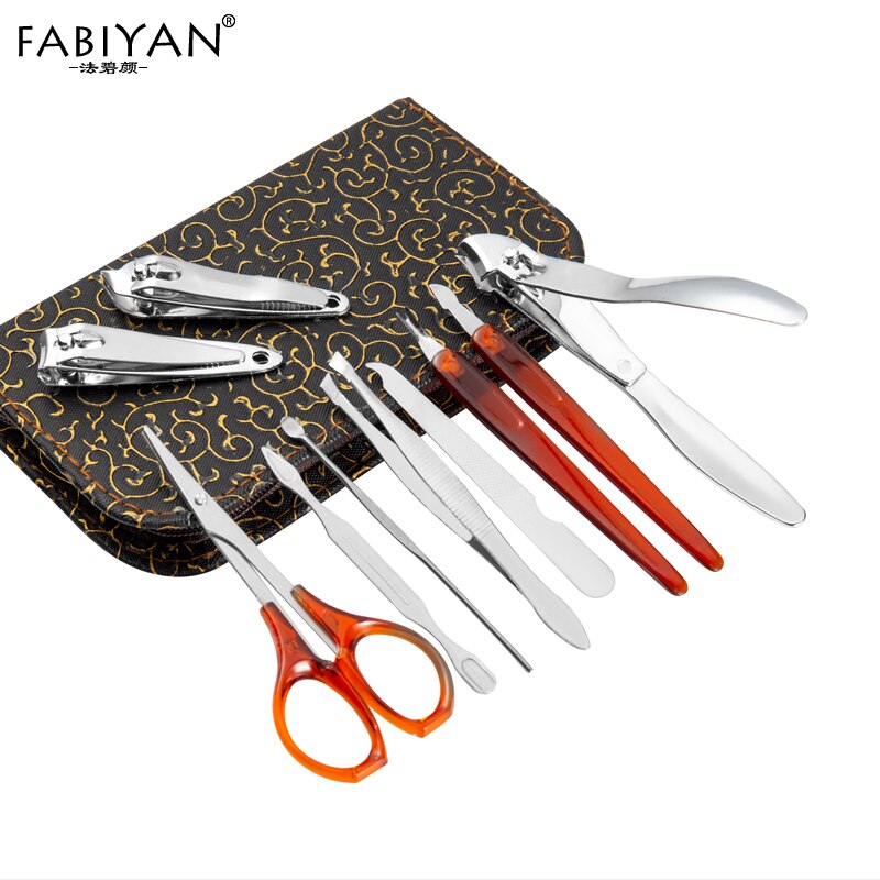 Juego de Herramientas de acero inoxidable para manicura y pedicura, cortauñas, tijeras, limpiador de cutículas, 10 en 1