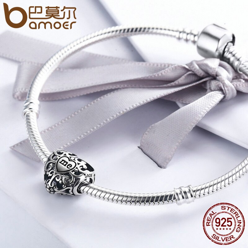 BAMOER Romantic Real 925 Sterling Silver Openwork You & Me Flower Leaf Beads fit Charm Bracelet & Bangle DIY Jewelry SCC145