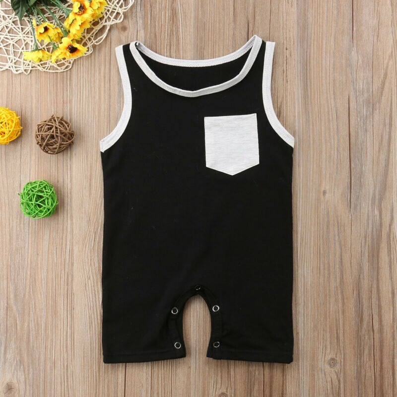 Summer Newborn Toddler Baby Girls Boys Clothes Sleeveless Romper Short Pants Jumpsuit Outfits: Black / 12M