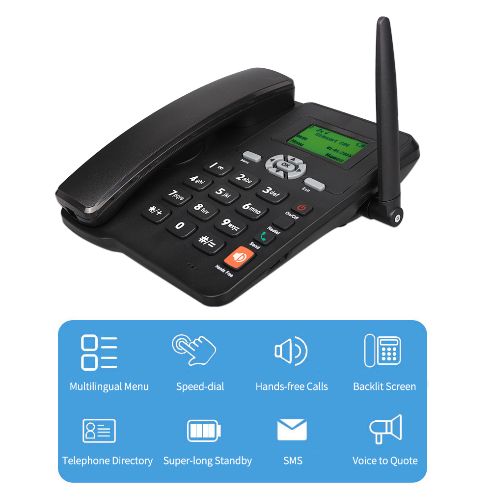 Teléfono inalámbrico de escritorio, soporte GSM 850/900/1800/1900MHZ, Tarjeta SIM Dual, 2G, teléfono inalámbrico fijo con antena de Radio y alarma