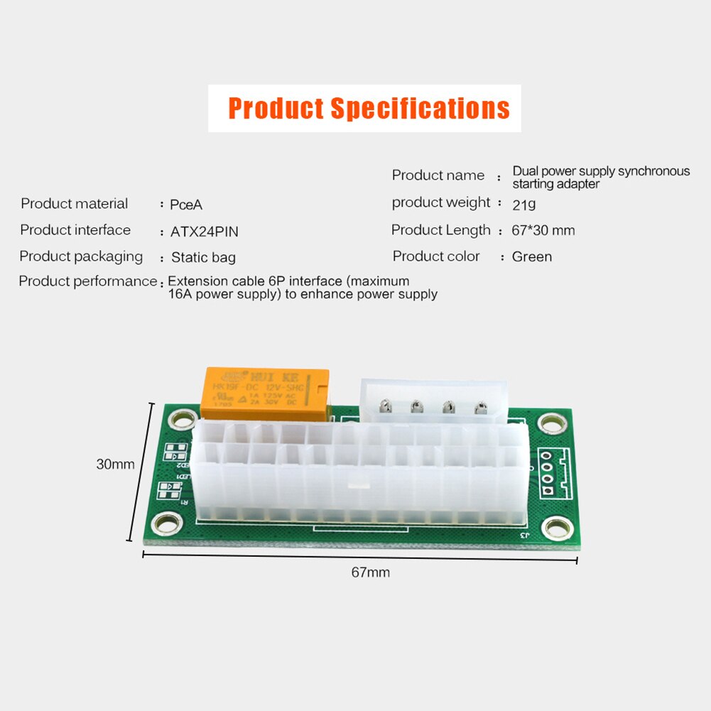 1/5/10pcs PC Block Synchronizer Add2psu ATX 24Pin to 4 Pin / SATA Dual PSU Power Supply Sync Adapter Connector Riser Cable: Green 1Pcs 4Pin