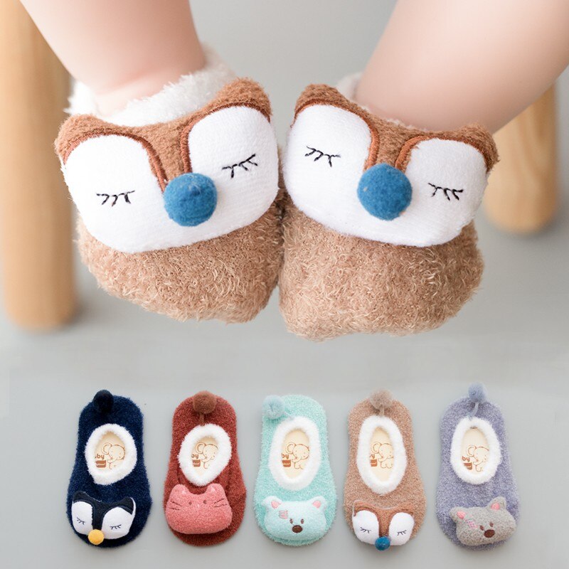 Calcetines de suelo con patrón de Animal suave de dibujos animados de bebé bonito de