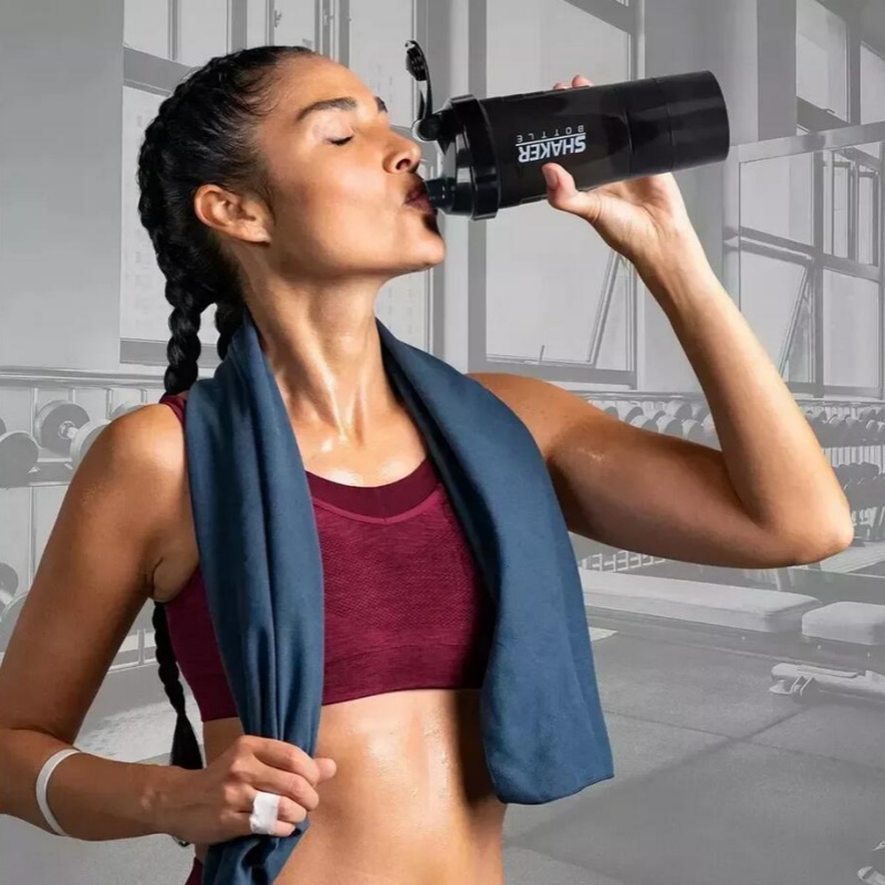 Coctelera de 3 capas, botella de proteína, taza para batido de polvo, botella de agua de gran capacidad, taza mezcladora, botella mezcladora para ejercicio de culturismo