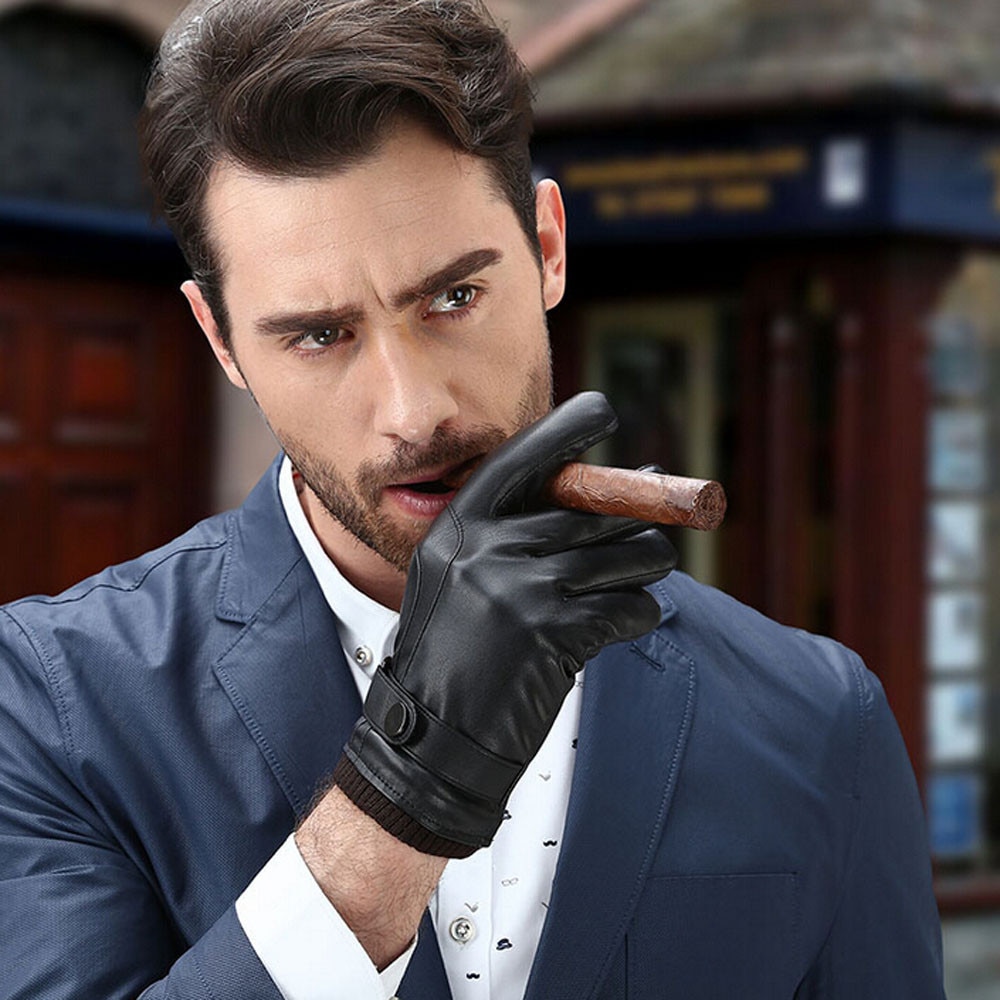 Men Thermal Winter Sports Leather Gloves BK Men Thermal Winter Sports Leather Gloves Men Thermal Winter Sports Leather Gloves