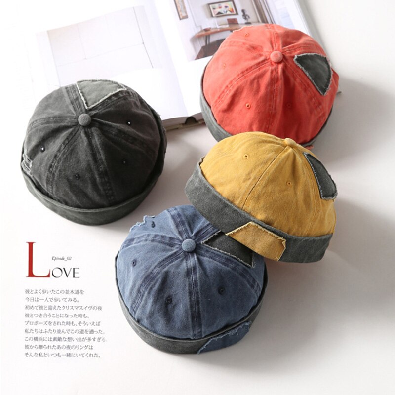 Vintage Hip Hop caps Men Washed Cotton Skull cap Adjustable Retro Brimless Hat Landlord Breathable Beanie Hat Sailor Cap