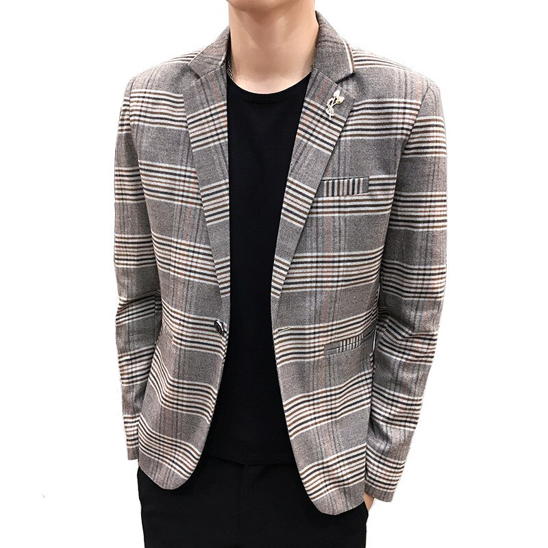 Heren herfst slank pak blazer geruite print eenvoudig temperament britse stijl zakelijk casual jurk jas jas