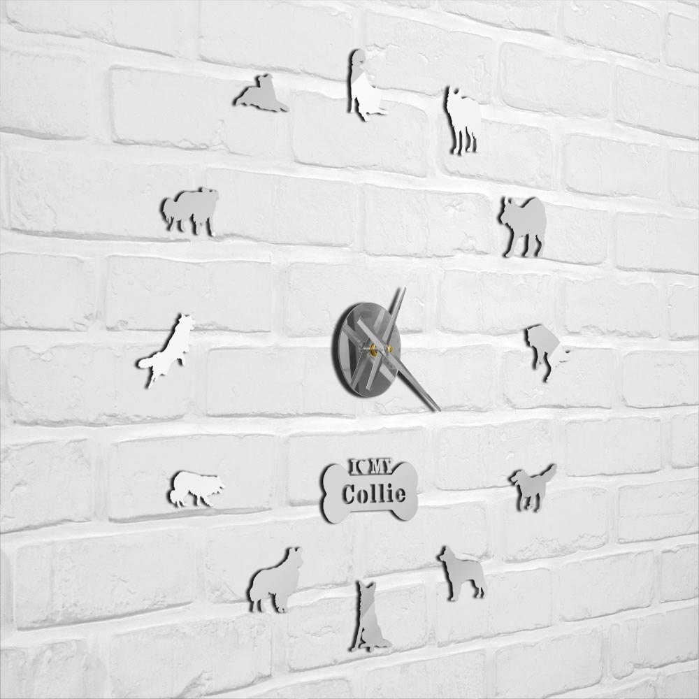 Grenze Schottischen Schäferhund Hund Schäfer Collie Selbst Klebe DIY 3D Wanduhr Kunst Schottischen Wohnheim Zimmer Dekor Mann Chef