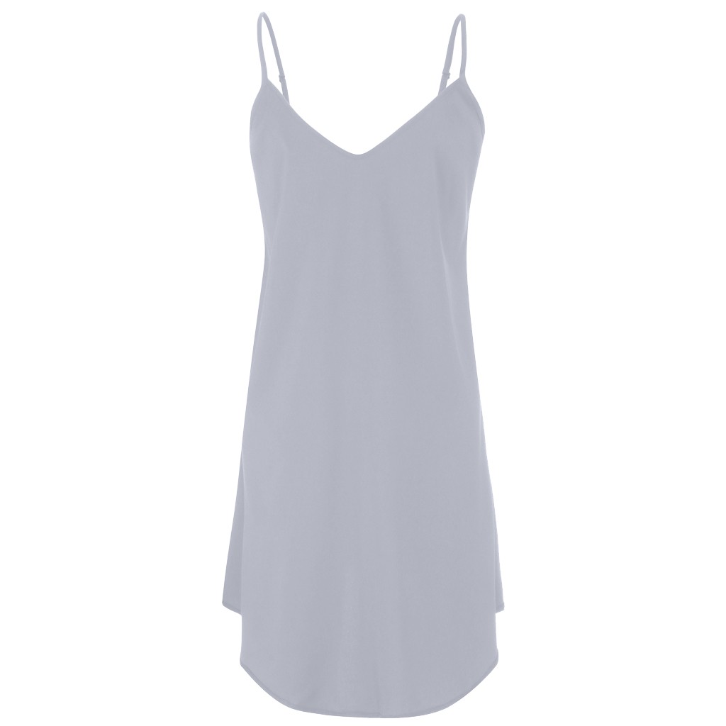 CHAMSGEND vrouwen Zomer effen kleur eenvoudige T-shirt losse casual mode elegante aan zee strand rok: Grijs / L