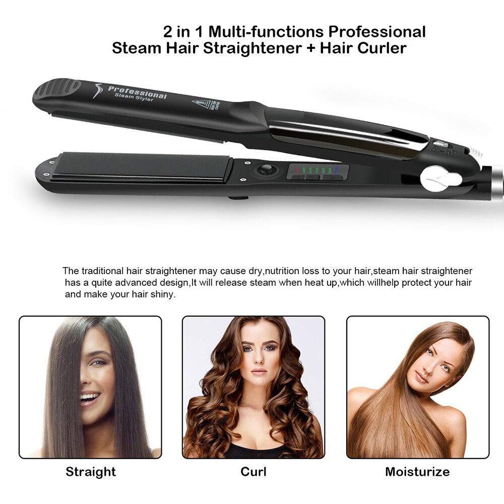Flat Steam Iron Hair Straightener Ceramic Vapor with Argan Oil Infusion Straightening Hair Flat Iron Steampod