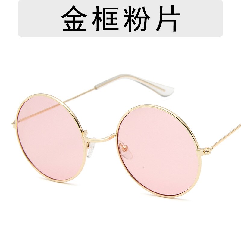 Retro runde solbriller kvinner merke farget linse solbriller kvinner legering speil kvinnelige oculos de sol hippie chic stil: Gull og rosa