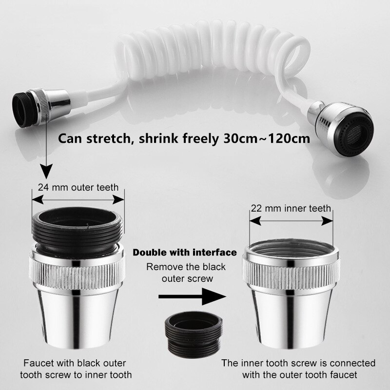 Adjustable Kitchen Faucet Extension Tube Bathroom Extension Water Tap Retractable Foam Shower Sprinkler Faucet Accessories