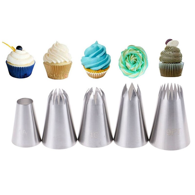 5 Stks/set Pastry Icing Piping Nozzles Rvs Decorating Tip Cake Cupcake Decorateur Rose Accessoires Keuken