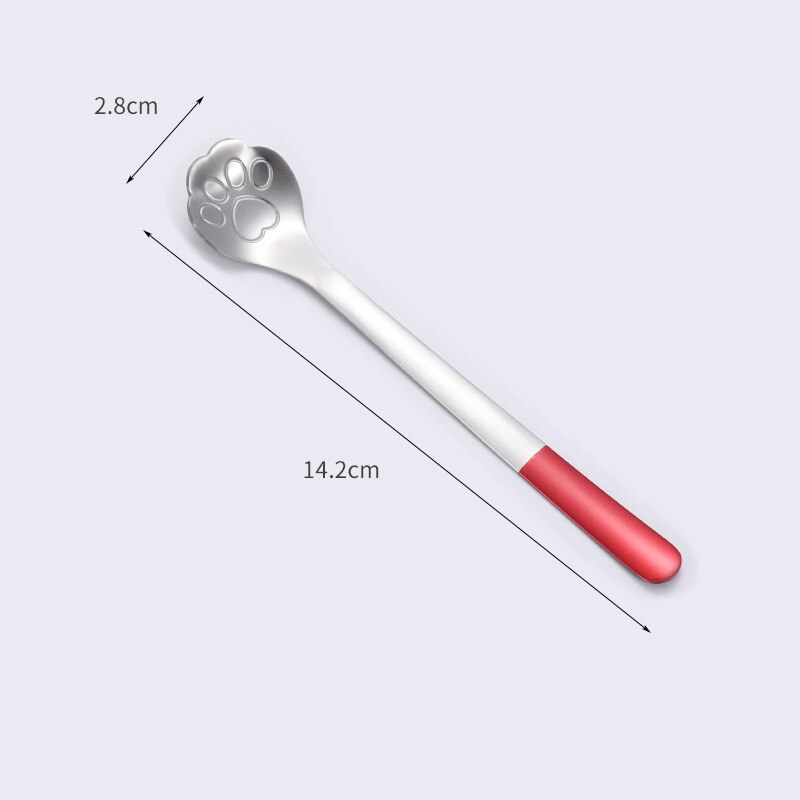 Cartoon Cat's Claw Spoon 304 Stainless Steel Spoon Coffee Stirring Spoon Ice Cream Long Handle Dessert Spoon: Silver Red