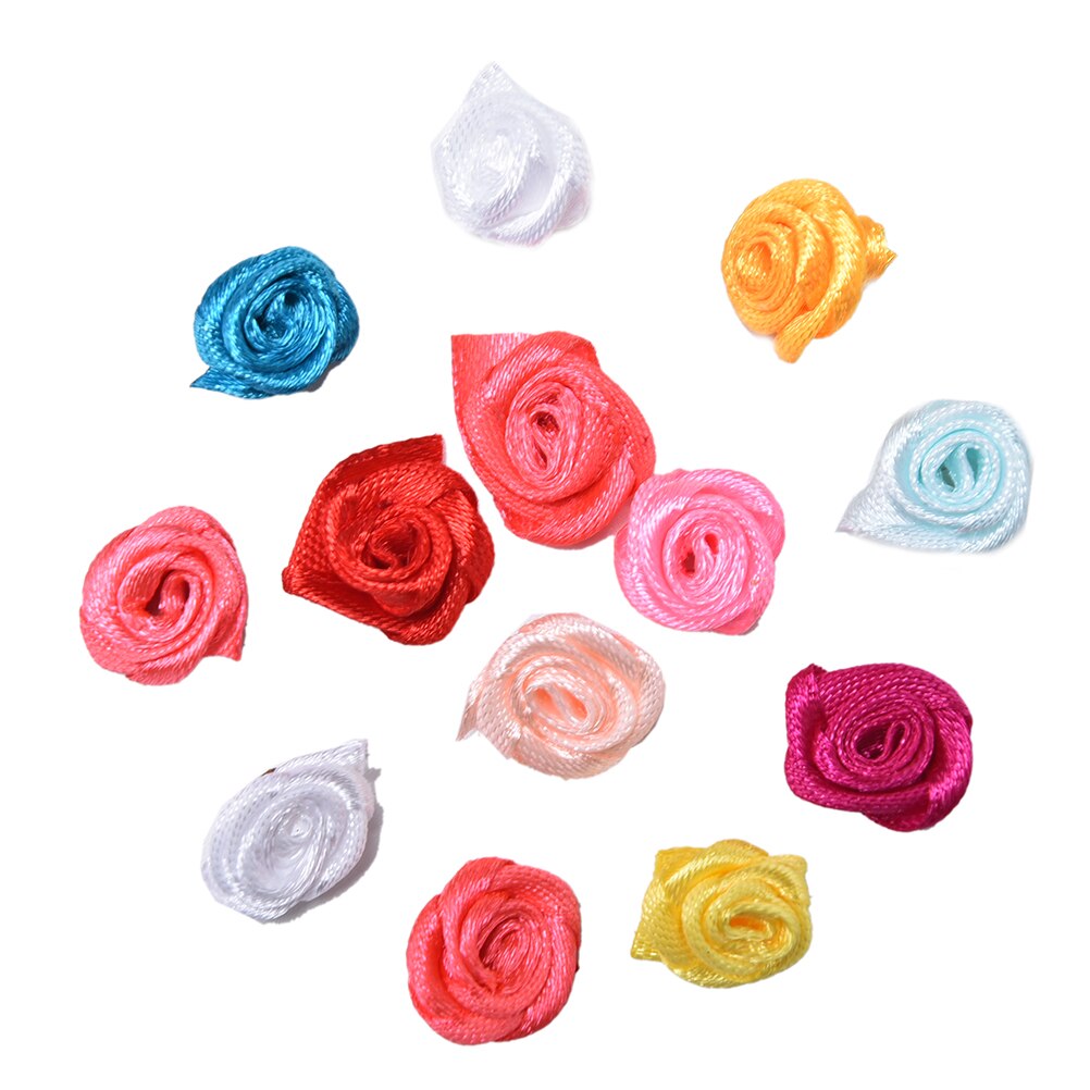 100 stk håndlavet satin rosenbånd rosetter mini stof blomster sløjfe applikationer til bryllup dekoration håndværk sytilbehør