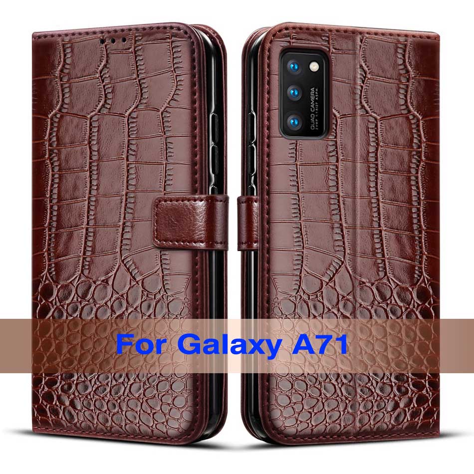 Para Samsung A71 caso suave TPU flip caja de teléfono de cuero para Samsung Galaxy A71 casos de silicona 71 A71 cubierta con tarjeta holde: Deep Brown